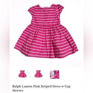 Ralph Lauren pink striped dress with cap sleeves covered buttons & bloomers. 12m